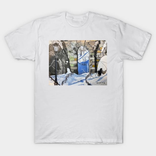 Snowy Arch in Central Park T-Shirt by gjspring